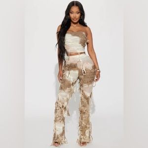 Distressed pants set- Mocha/Nude combo